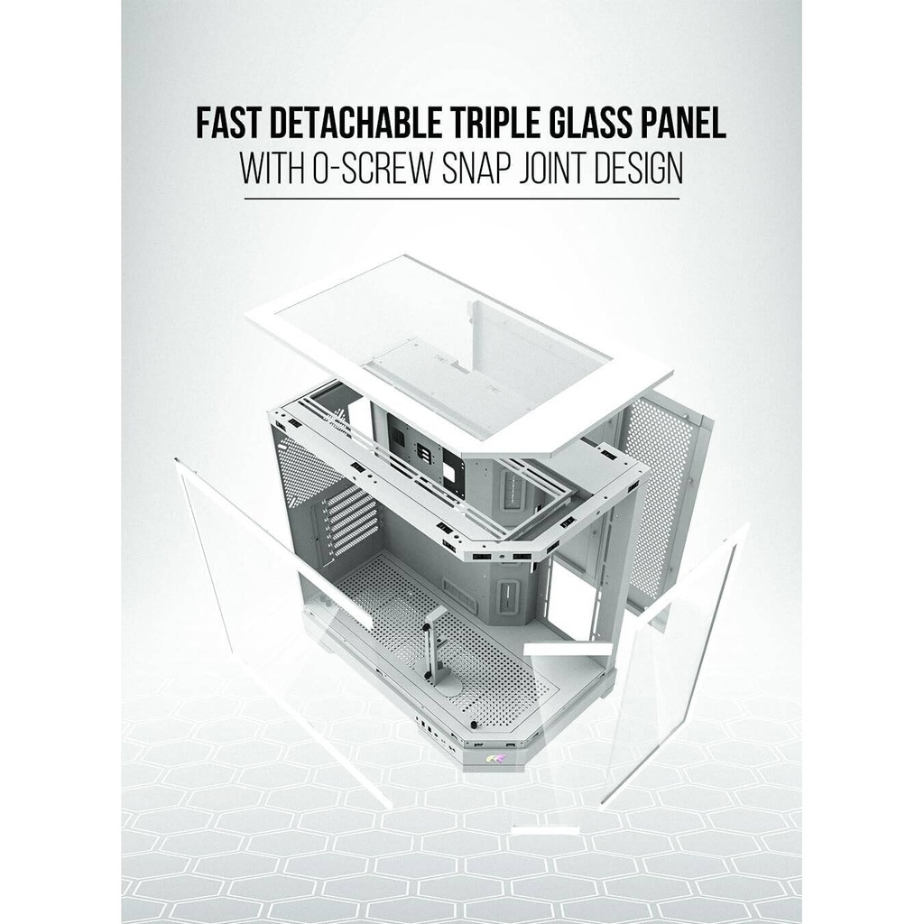 Tortox Prism ATX Full Tower Two Panel Front & Left Side Tempered Glass Case with 7 ARGB Fans - White