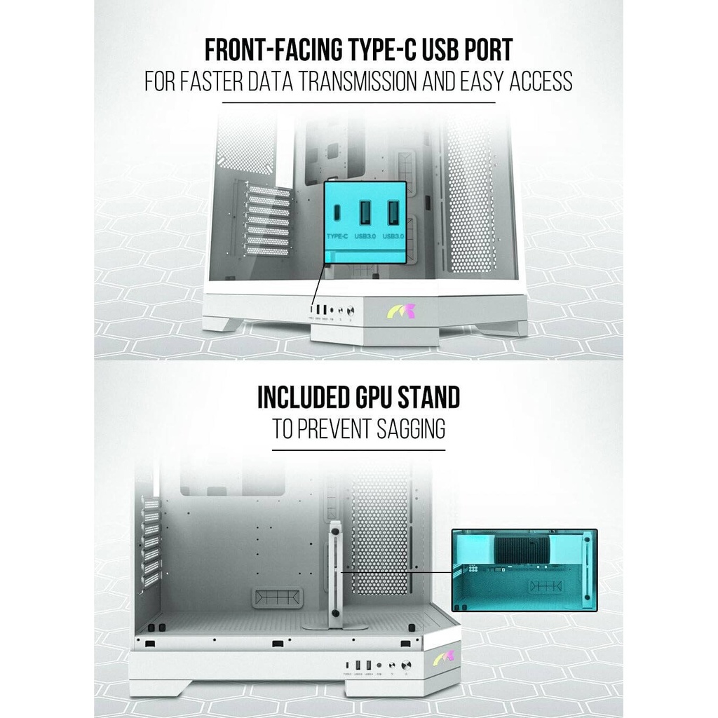 Tortox Prism ATX Full Tower Two Panel Front & Left Side Tempered Glass Case with 7 ARGB Fans - White
