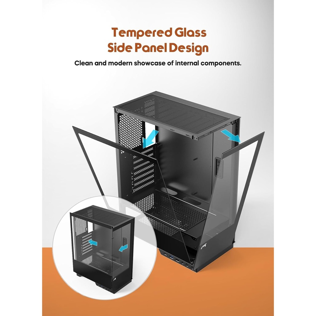 Tortox Nimbus E-ATX Fornt & Left Side Tempered Glass Case With 3 RGB Fans - Black