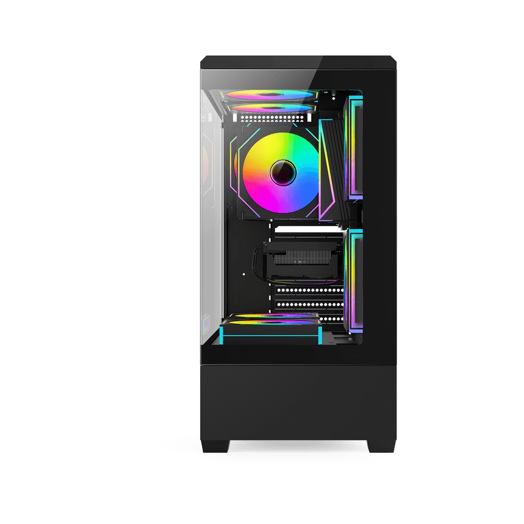 DarkFlash C365 E-ATX Fornt & Left Side Tempered Glass Case With 5 ARGB Fans - Black