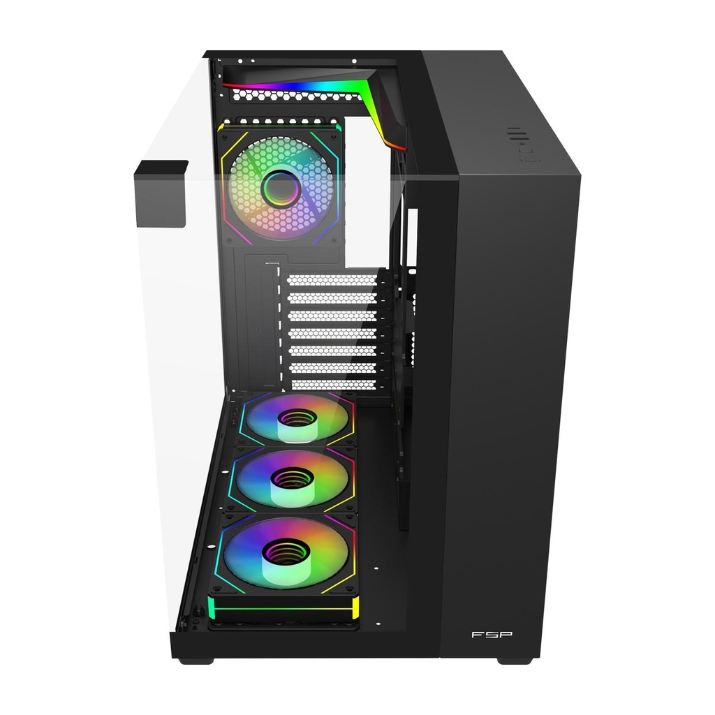 FSP M541 ATX Mid Tower Three Panel Front Top & Left Side Tempered Glass Case With 7 ARGB Fans - Black