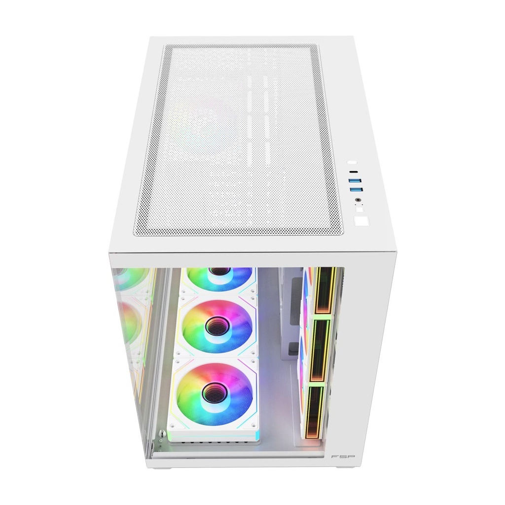 FSP M341 ATX Mid Tower Dual Chamber Front & Left Side Tempered Glass Case With 7 ARGB Fans - White