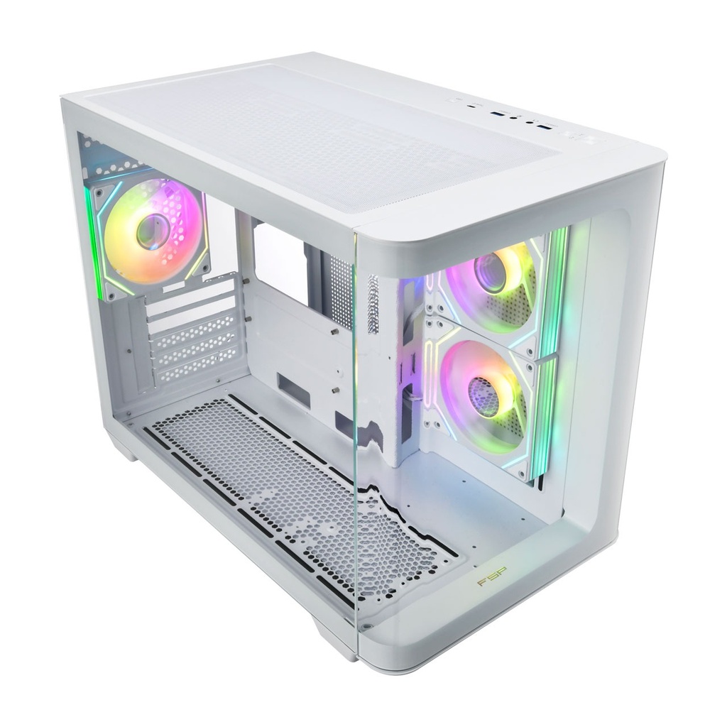 FSP S380 ATX Mid Tower 3D Curved Front & Left Side Tempered Glass Case With 3 ARGB Fans - White