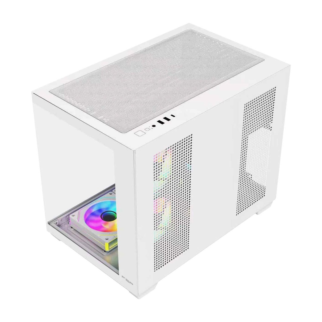 FSP S342 ATX Mid Tower Dual-Chamber Front & Left Side Tempered Glass Case With 6 ARGB Fans - White