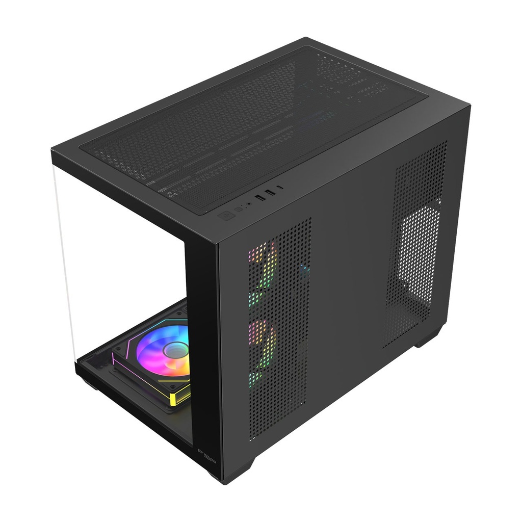 FSP S342 ATX Mid Tower Dual-Chamber Front & Left Side Tempered Glass Case With 6 ARGB Fans - Black