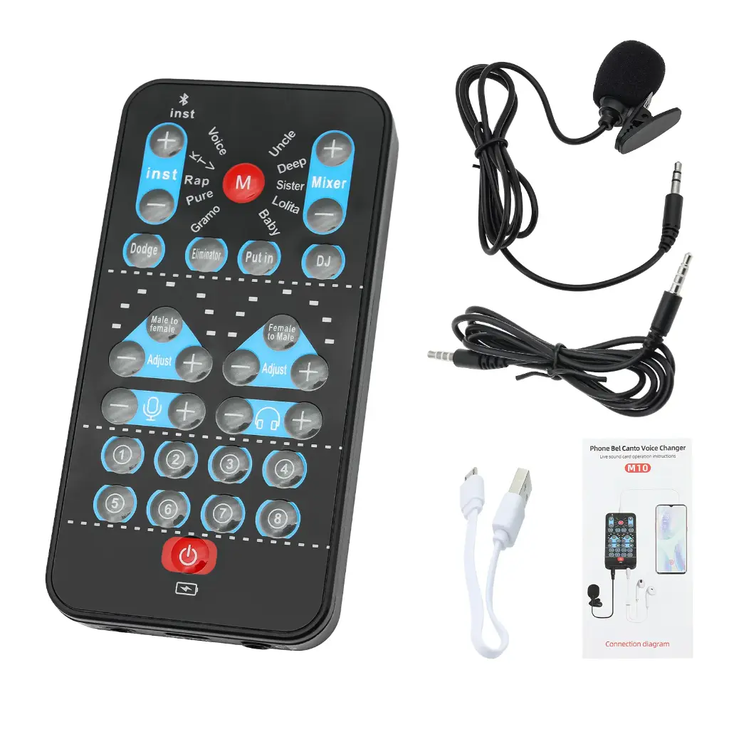[PLV0X] Professional Live Voice Changer Mini M10 Voice Changer Card Male To Female/Female To Male Multiple Modes for Phone Computer Game