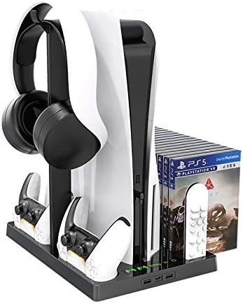 [MCS0N] Multi-Function Charging Stand with Cooling Fan for PS5 Disc/Digital Edition/PS5 Controller, Vertical Charger Cooling Storage Stand for Playstation5 (Black)