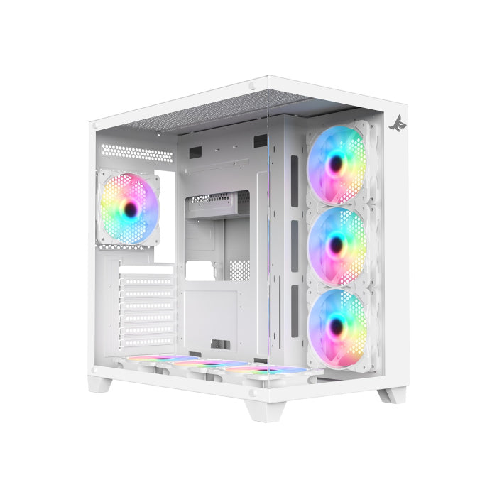 [PCS9N] PC Case SHARX PROFIN ATX Min-Tower Gaming PC Case, With 7X 120mm Pre-Installed ARGB Fans Model XI700W,White (أبيض)