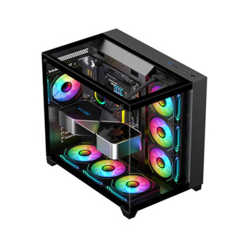 [PCS5N] PC Case Sharx Profin GX700 Mid Tower Two Side Panel Front & Left Side Tempered Glass with 7 ARGB Fans - Black
