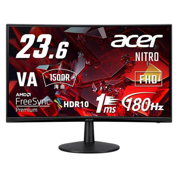 [ANE0U] Acer Nitro ED240Q S Curved Gaming Monitor 23.6-inch FHD 1920x1080, VA Panel Technology, HDR10, 180Hz Refresh Rate, 1ms Response Time, AMD FreeSync Premium technology, Built-in Speakers - Black (Used)