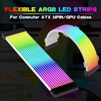 [PGR1N] PC Gaming RGB LED Light Strip Bar ARGB Board Cover For Computer Power Supply ATX 24PIN GPU Video Card Cables And Case White GPU 2x8PIN