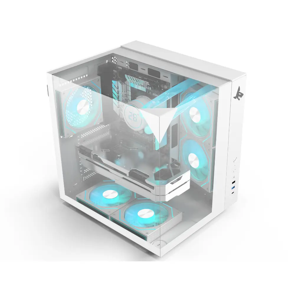 [SPG1N] Sharx PROFIN GX500 Mid Tower Gaming PC Case – White - Black (5-Fans) (White)