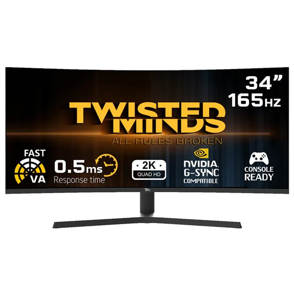 [TMT1U] Twisted Minds Tm34wqhd165va 34" Wqhd Va, 165hz, 0.5ms, Hdmi 2.1, Curved Gaming Monitor - Black (Used)