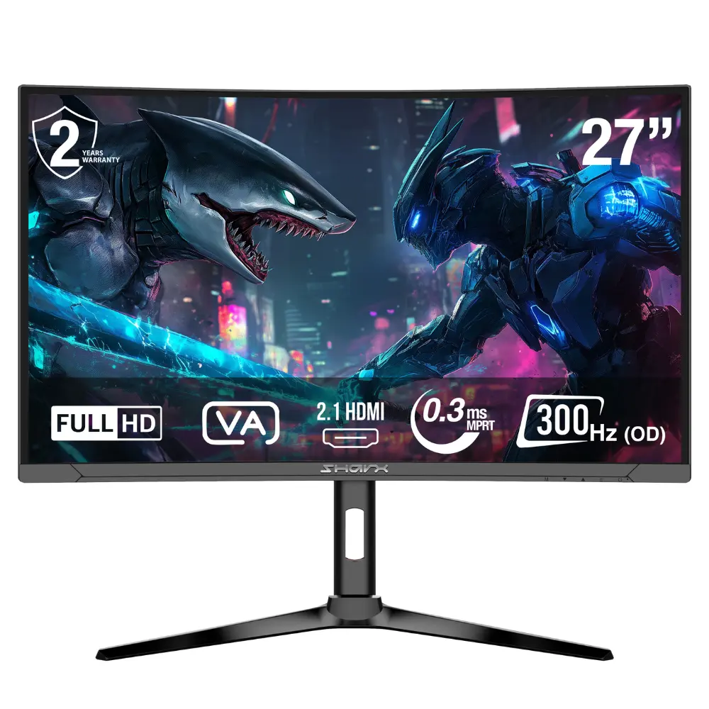 [S2J1U] Sharx 27″ JAWS 27F300VC FHD 300Hz 0.3ms Curved VA HDMI 2.1 Speaker Rotatable Gaming Monitor (Used)