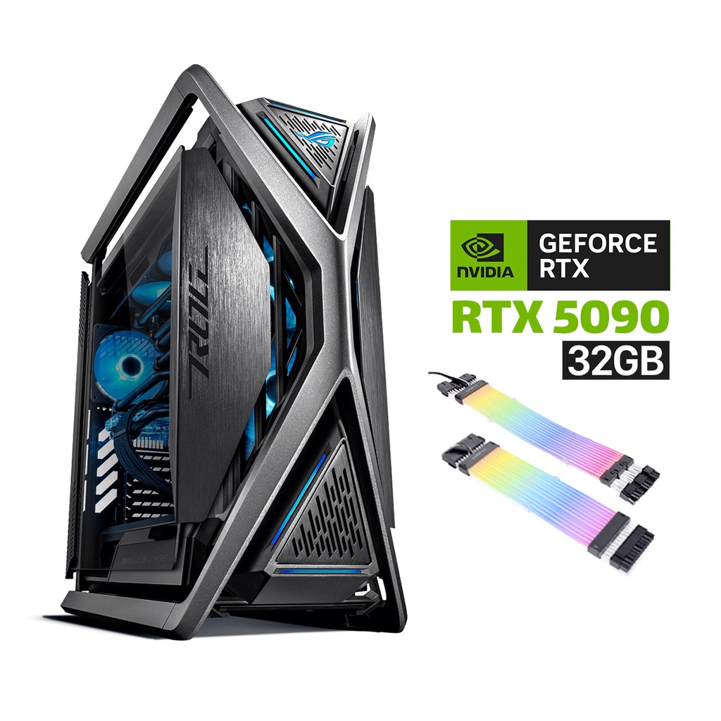 [NS031921] Gaming PC AMD Ryzen 9-9950X3D, ASUS ROG Strix X870E Motherboard, 64GB DDR5 6000 RAM, 2TB NVMe Gen-4 SSD, ASUS TUF RTX 5090 32GB GPU, Asus Ryujin iii Extreme Liquid Cooler, Asus TUF 1200W PSU, LianLi Strimers, Hyperion GR701 Case, Win 11 Pro
