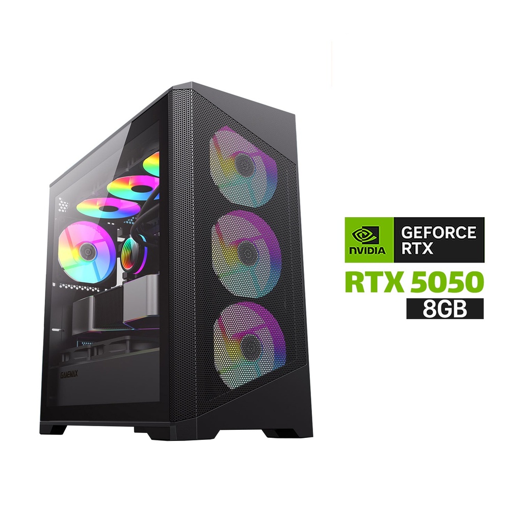 [NS030035] Gaming PC i5-14400F Processor, H610 D5 Motherboard, 16GB D5 RAM, 1TB SSD NVME, RTX 5050 8GB VGA, 750 WATT PSU, GameMax Destroyer TGB Micro ATX, 3x Pre-Installed RGB Fans, USB Wi-Fi Adapter, Windows 11 Pro (License)