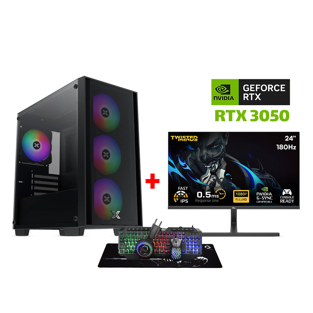 [NS028385] Gaming PC i5-14400F, H610 DDR4 MotherBoard, 16GB DDR4 RAM, 1TB NVMe SSD, RTX 3050 6GB VGA, 650 Watt PSU, Xigmatek NYX AIR II M-ATX Case, USB WiFi Adapter, Win 11 Pro License, Twisted Minds 24" IPS 180Hz 0.5ms FHD Monitor, Gameon Cypher XL All-In-One Bundl