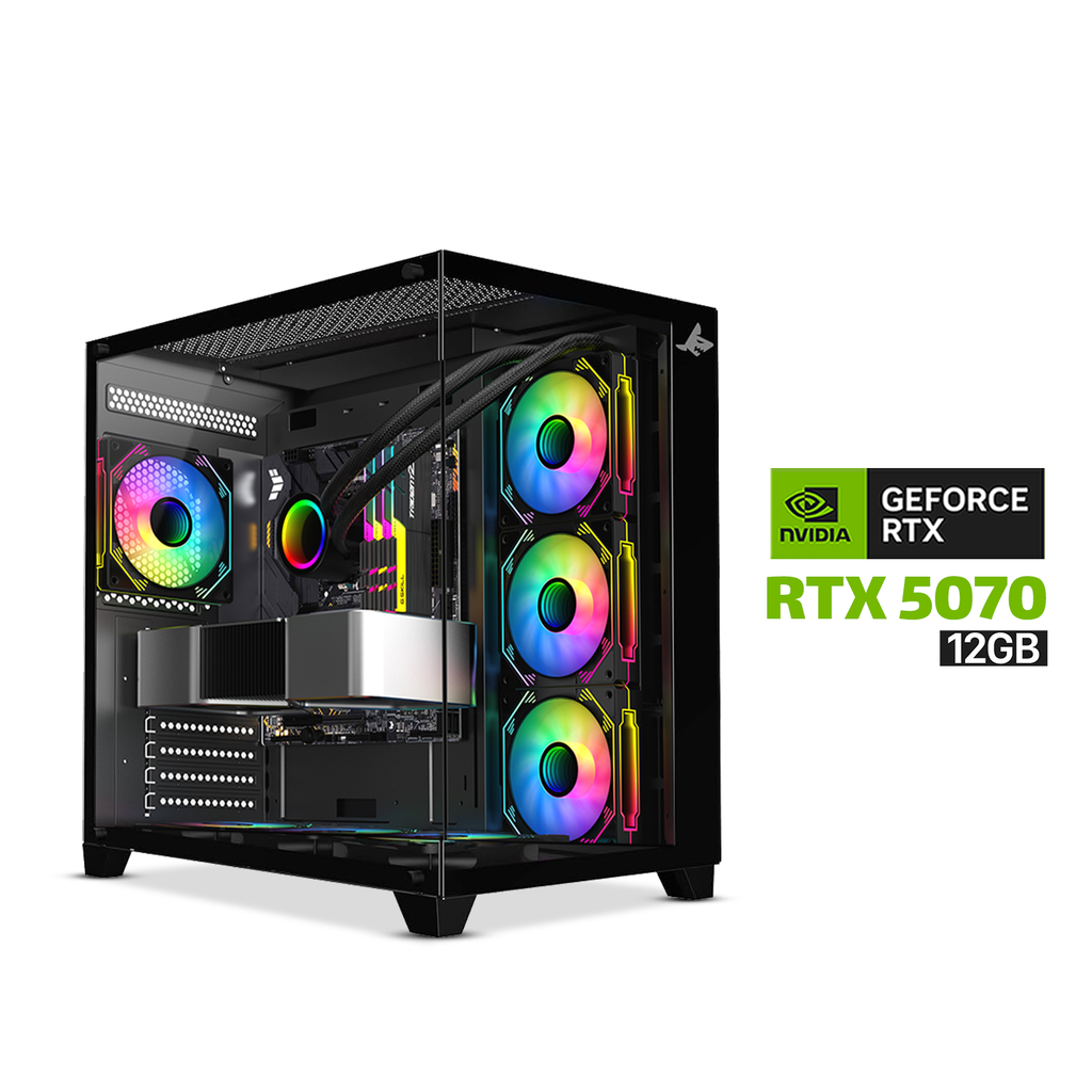 Gaming PC i7-14700F, GigaByte Intel B760M G AX WIFI DDR5 MotherBoard, 32GB DDR5 (6000) RAM, 1TB NVMe SSD, RTX 5070 12GB VGA, 850 Watt GOLD PSU, AZZA L240 Liquid Cooler, Sharx Profin XI700B Case Black, Windows 11 Pro License
