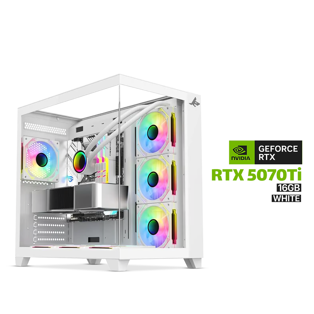 [NS029656] Gaming PC Ryzen 7 9800X3D, ASUS ROG STRIX B850-A WiFi D5 MB, 32GB DDR5 (6000) White RAM, 2TB NVMe Gen-4 SSD, Zotac RTX 5070 Ti 16GB White VGA, 850 WATT GOLD PSU, L360 Liquid Cooler White, Sharx Profin GX700 Mid Tower Case White, Windows 11 Pro License