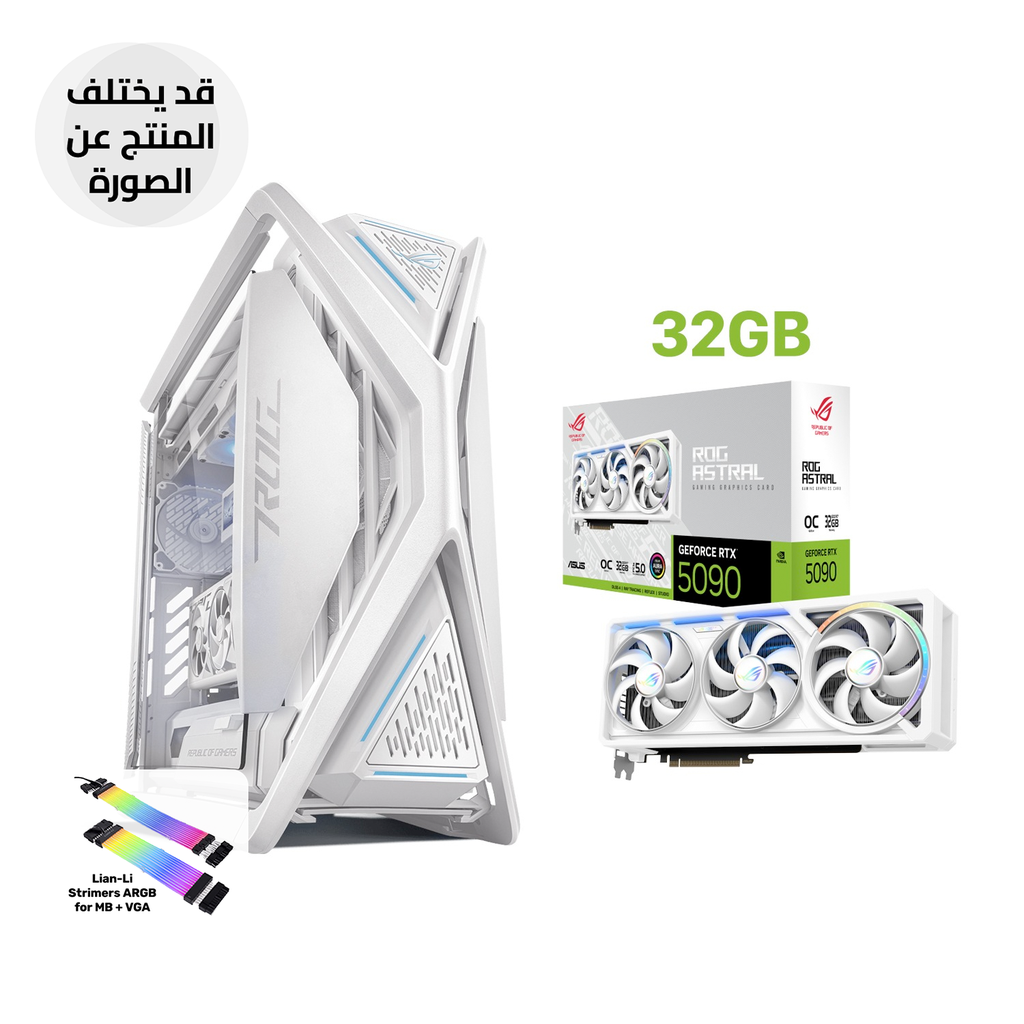Gaming PC RYZEN 9-9950X3D, ASUS X870-A WIFI 7, 64GB Ram White, SAMSUNG 2TB SSD NVMe, ASUS ASTRAL RTX 5090 32GB White, ASUS RYUJIN L360 White, ROG Thor PLATINUM III 1200W, ROG Hyperion GR701 Case White, Lian-Li Strimers ARGB Cables, Win 11 Pro (License)