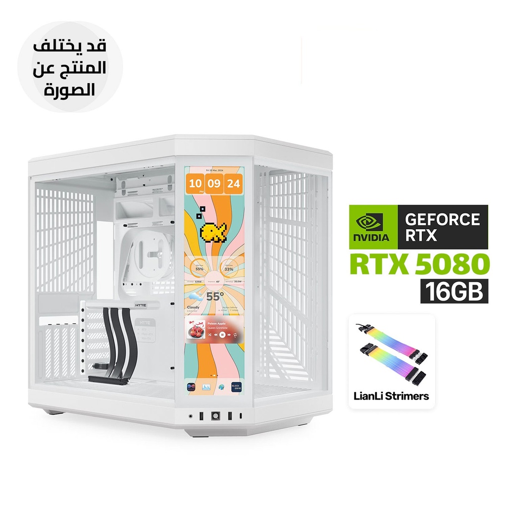 [NS031573] Gaming PC – Ryzen 9 9950X3D, ASUS ROG STRIX X870-A WiFi7, 64GB DDR5 6000 RAM, Samsung 2TB NVMe Gen5 SSD, RTX 5080 16GB White, Asus Rog Strix 1000W Platinum PSU, Lian Li Galahad II LCD 360 AIO, 6x LCD RGB Fans, HYTE Y70 Touch White, Win 11 Pro