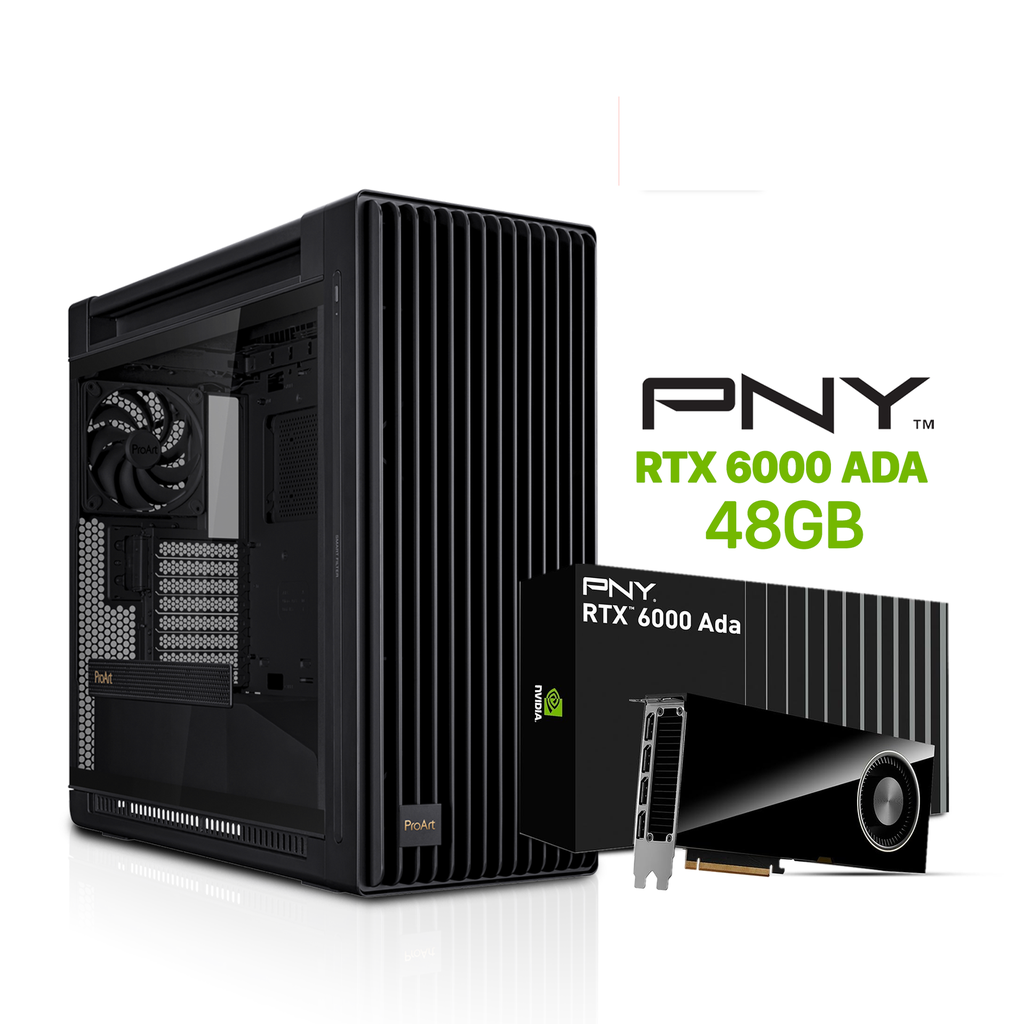 Professional PC AMD Ryzen 9-9950X3D, Asus ProArt X870E-Creator WiFi 7, 128GB DDR5 RAM, 4TB NVMe Gen-5 SSD, PNY RTX 6000 ADA 48GB GPU, ASUS TUF 1200W Gold PSU, ProArt LC 360 Cooler, ProArt PA602 Case, Windows 11 Pro