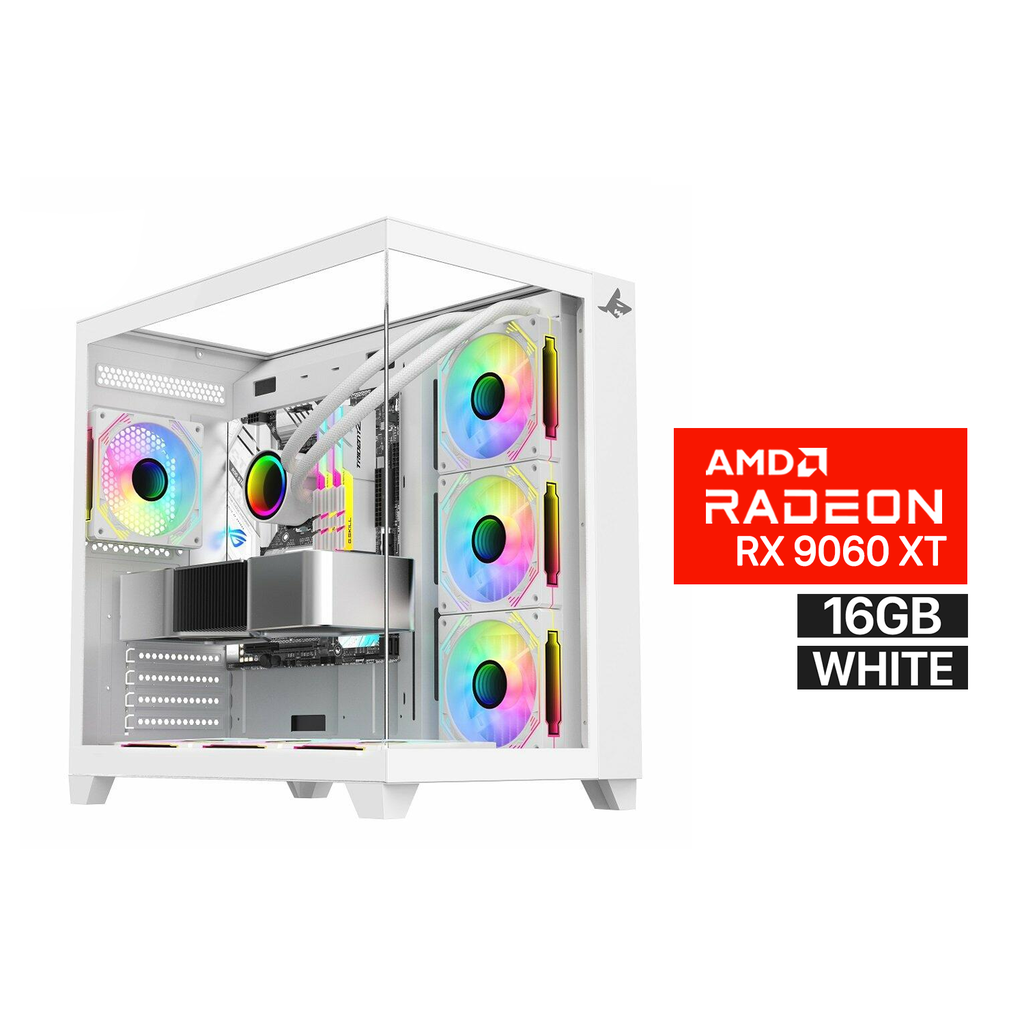 Gaming PC AMD RYZEN 5-9600X Processor,GIGABYTE B850 ICE Motherboard,32GB D5 RAM,1TB SSD NVME, Sapphire Pure AMD Radeon RX 9060 XT 16GB WHT,750 WATT GOLD PSU,L240 Liquid Cooler WHT,Sharx Profin GX700 Mid Tower Case WHT,7x ARGB Fans,Win 11 Pro (License)