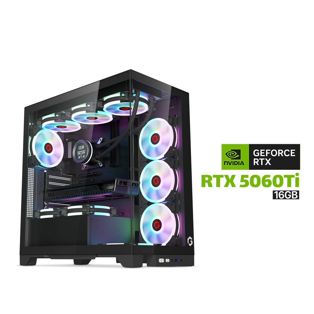 Gaming PC AMD Ryzen 5-9600X, Asrock B850M-X WiFi DDR5 MotherBoard, 32GB DDR5 RAM, 1TB NVMe SSD, AZZA L240 Liquid Cooler, 750 WATT GOLD PSU, PALIT GeForce RTX 5060 Ti 16GB VGA, GameOn Emperor Mid Night IV Case with 7x ARGB Fans, Windows 11 Pro License