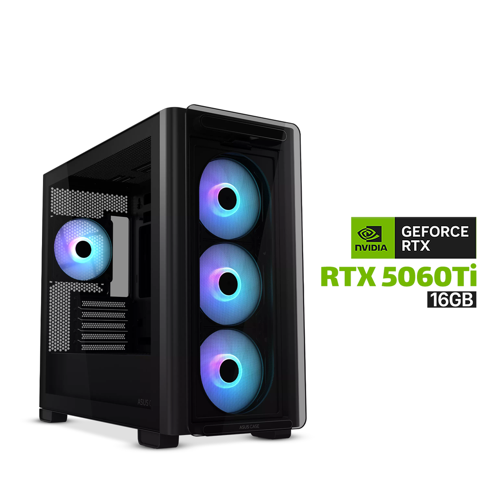 Gaming PC AMD Ryzen 7 9700X CPU, B650 MotherBoard, 32GB DDR5 RAM, 1TB NVMe SSD, RTX 5060 Ti 16GB VGA, AZZA L240 Liquid Cooler, 750 WATT GOLD PSU, Asus A23 Plus Mid Tower Case Black, Windows 11 Pro License