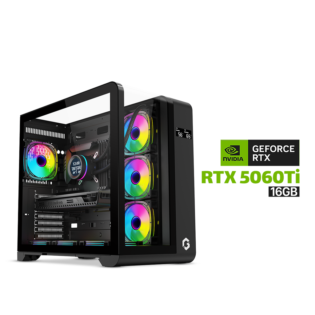 Gaming PC i7-13700F, GIGABYTE B760 D5 WiFi MB, 32GB DDR5 RAM, 1TB NVMe SSD, GeForce RTX 5060 Ti 16GB , AZZA L240 Liquid Cooler, 750 WATT GOLD PSU, GameOn Infinity Series Digital Display Screen Case, Windows 11 Pro License