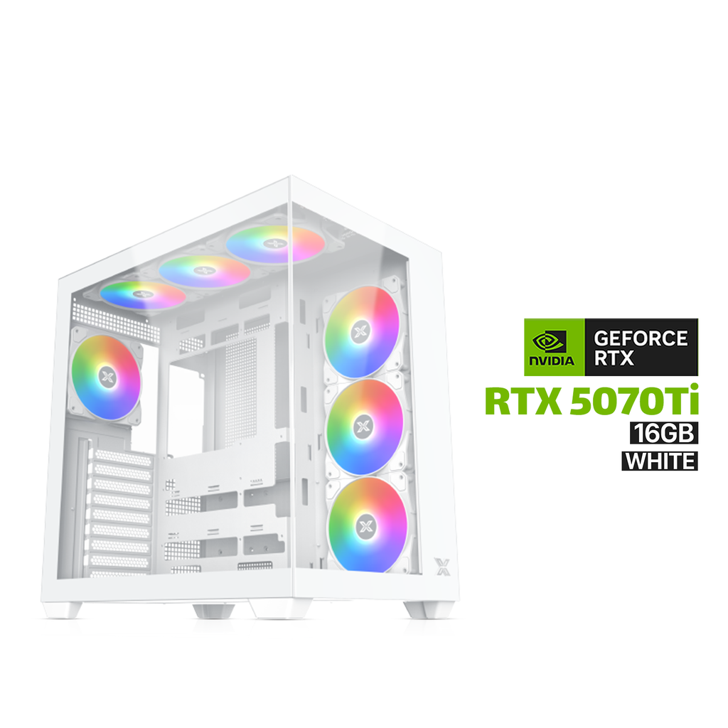 Gaming PC i7-14700K, Asus Prime Z790-A WiFi MB, 32GB DDR5 (6000) White RAM, 2TB NVMe Gen-4 (7400) SSD, RTX 5070 Ti 16GB White VGA, L360 Liquid Cooler White, 850 WATT PLATNIUM PSU, Xigmatek Aqua V Air Arctic Mid Tower Case, Windows 11 Pro License
