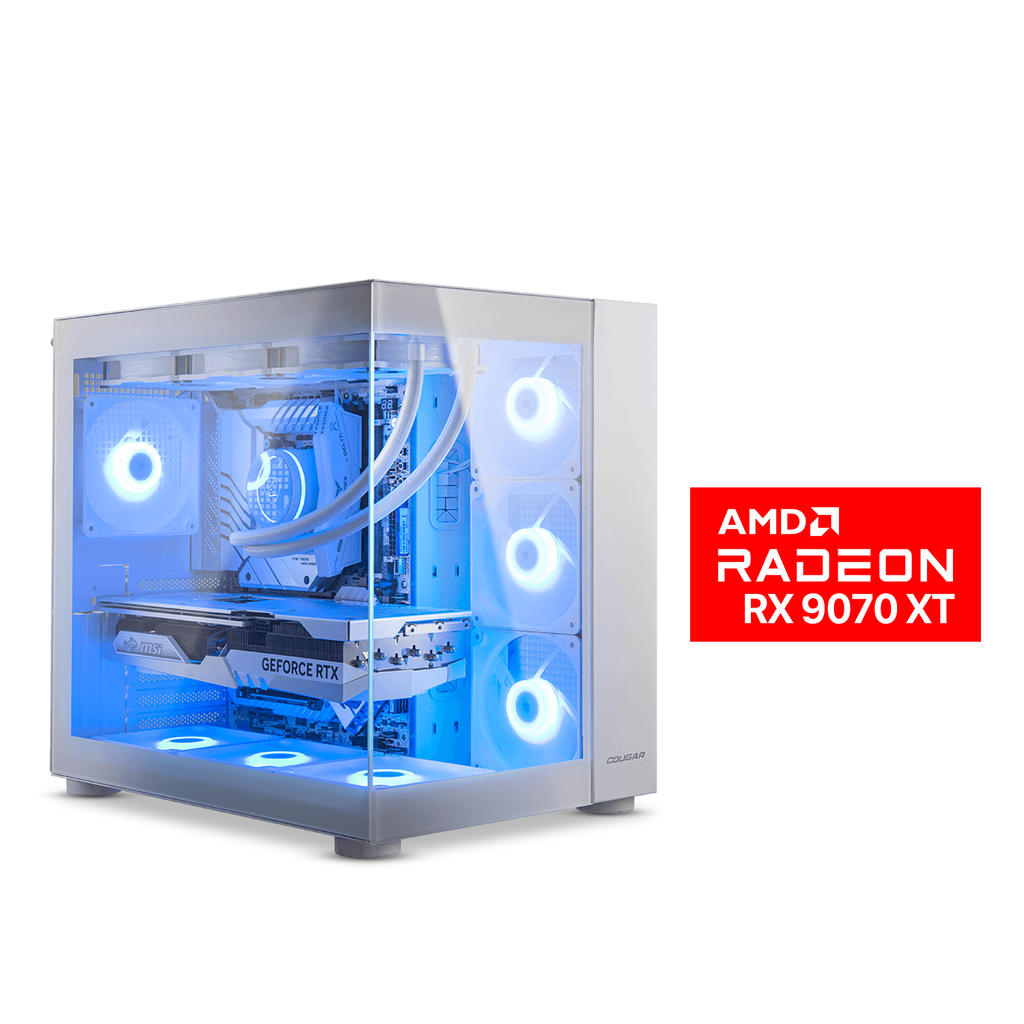[NS029609] Gaming PC Ryzen 7 7800X3D, GigaByte B850M DS3H ICE AMD MB, 32GB DDR5 (6000) RAM, 2TB NVMe (6000) SSD, XFX Swift Class Pro RX 9070 XT VGA White, 850 WATT GOLD PSU, L360 Liquid Cooler White, Cougar FV150 RGB Mid Tower, Windows 11 Pro License