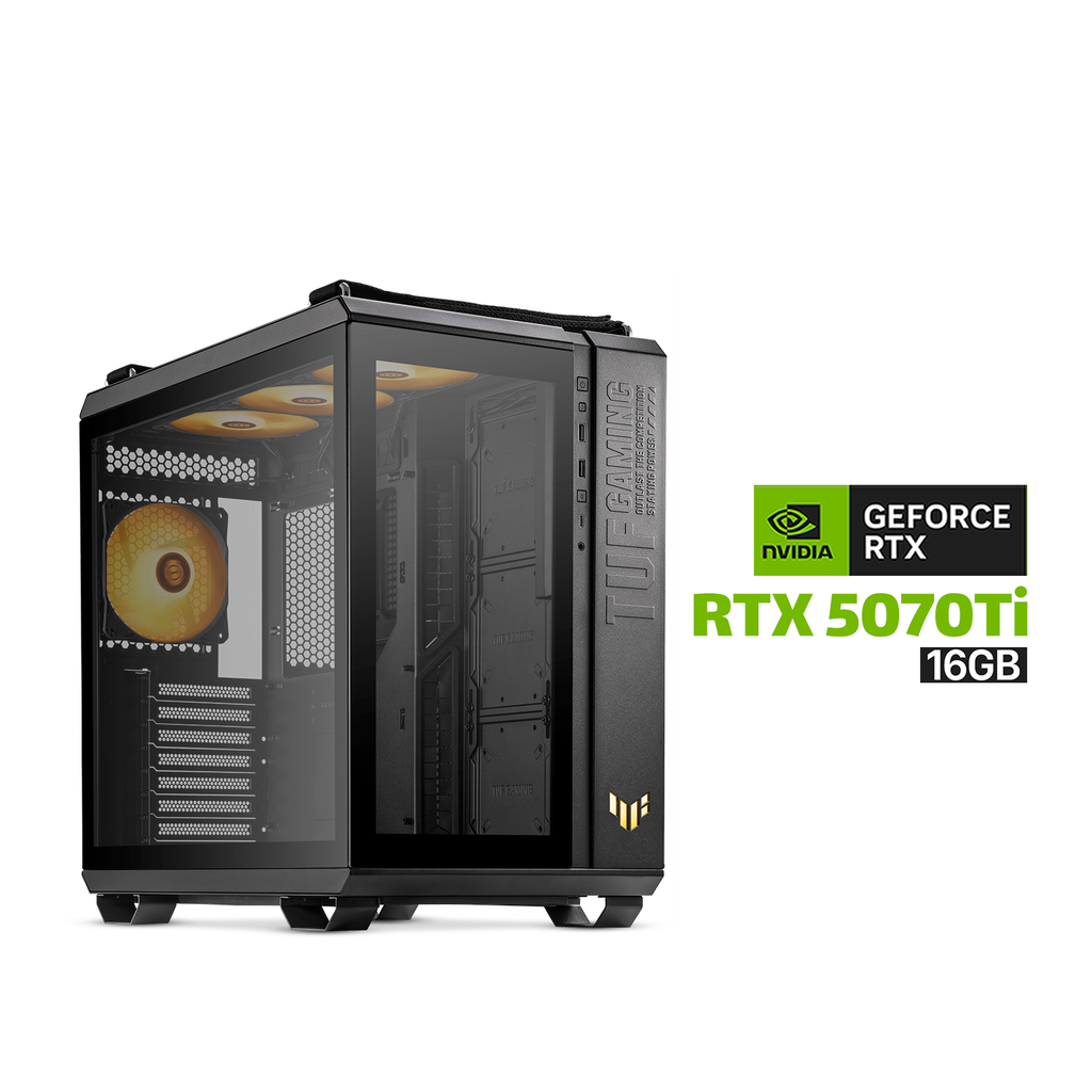 Gaming PC Ryzen 7 9800X3D, ROG STRIX X870-F WiFi 7 MB, 32GB DDR5 (6000) RAM, 2TB NVMe Gen-4 (7400) SSD, ROG STRIX RTX 5070 Ti 16GB VGA, TUF 1000 WATT GOLD PSU, Asus TUF L360 Liquid Cooler, Asus TUF GT502 PLUS Case, Asus TUF 3x RGB Fans, Win 11 Pro License