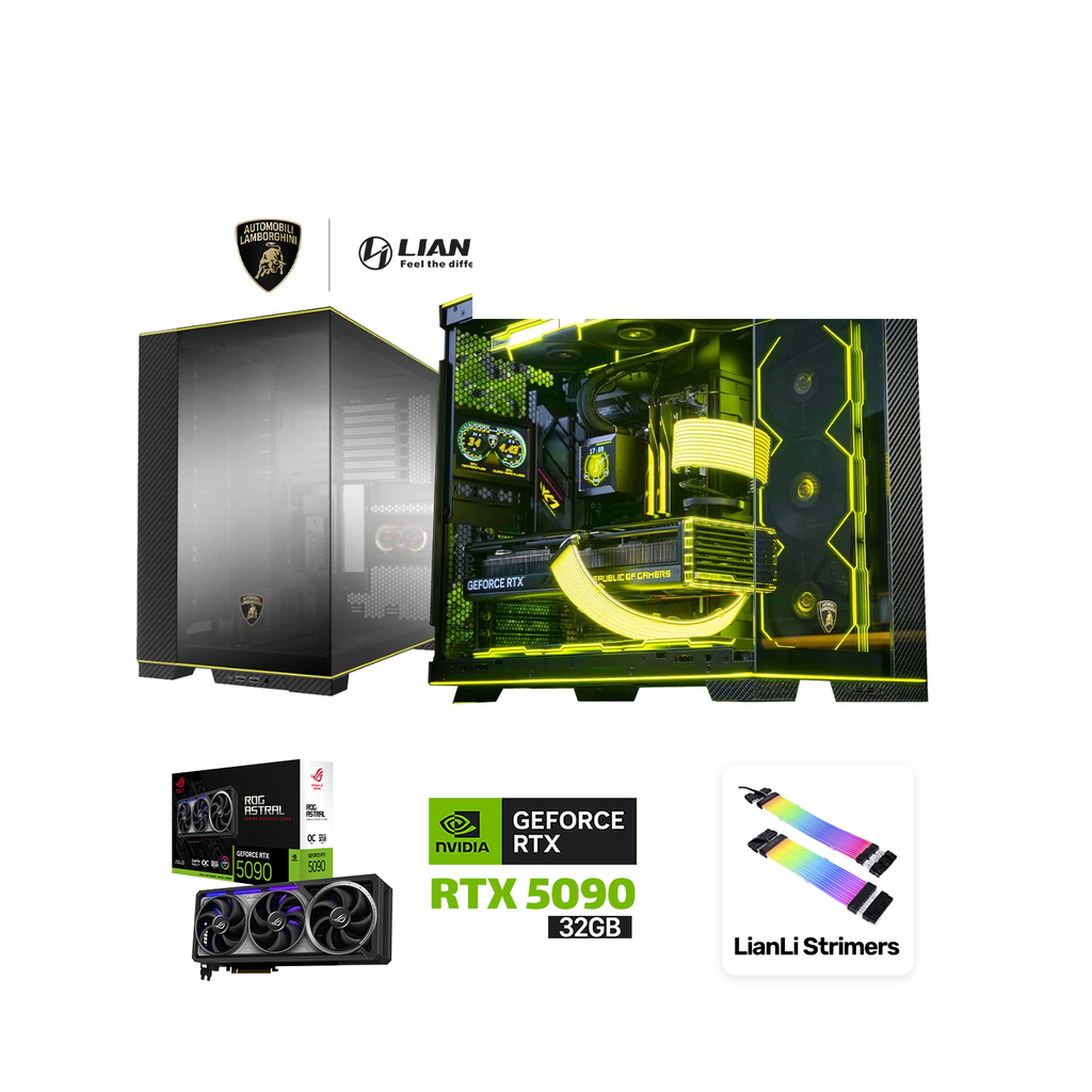 [NS028140] i9-14900KS,ROG STRIX Z790 HERO,Dominator Platinum 128GB RAM(6400),SAMSUNG 990 PRO 4TB SSD,ASUS ROG ASTRAL RTX 5090,Rog Ryujin L360 Extreme Liquid Cooler,ROG Thor P2 1600W Gold PSU,Lian Li 6 LCD Fans,Lian Li O11D Evo Lamborghini Edition Case,Win 11 Pro