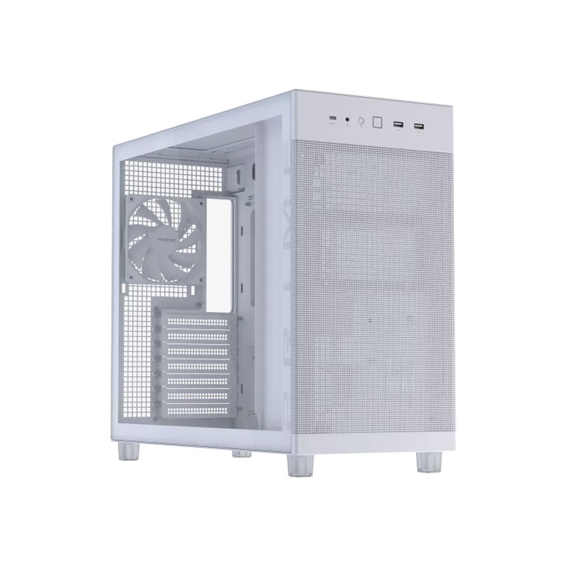 Asus Prime AP303 Mid Tower Mesh Steel Tempered Glass ABS Plastic Case With 1 Fans - White