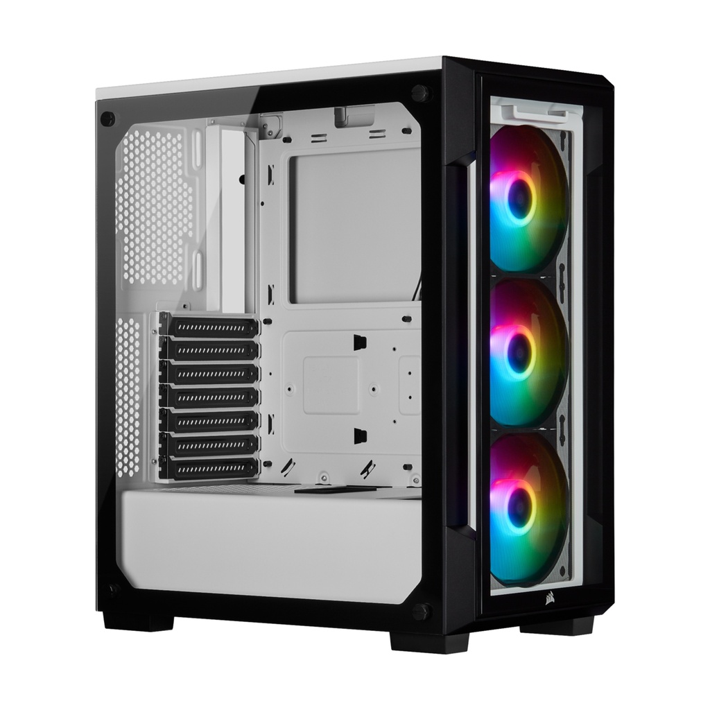 [NS006392] Corsair iCUE 220T RGB Mid-Tower Steel Plastic Side Tempered Glass Panel Case With 3 RGB Fans - White