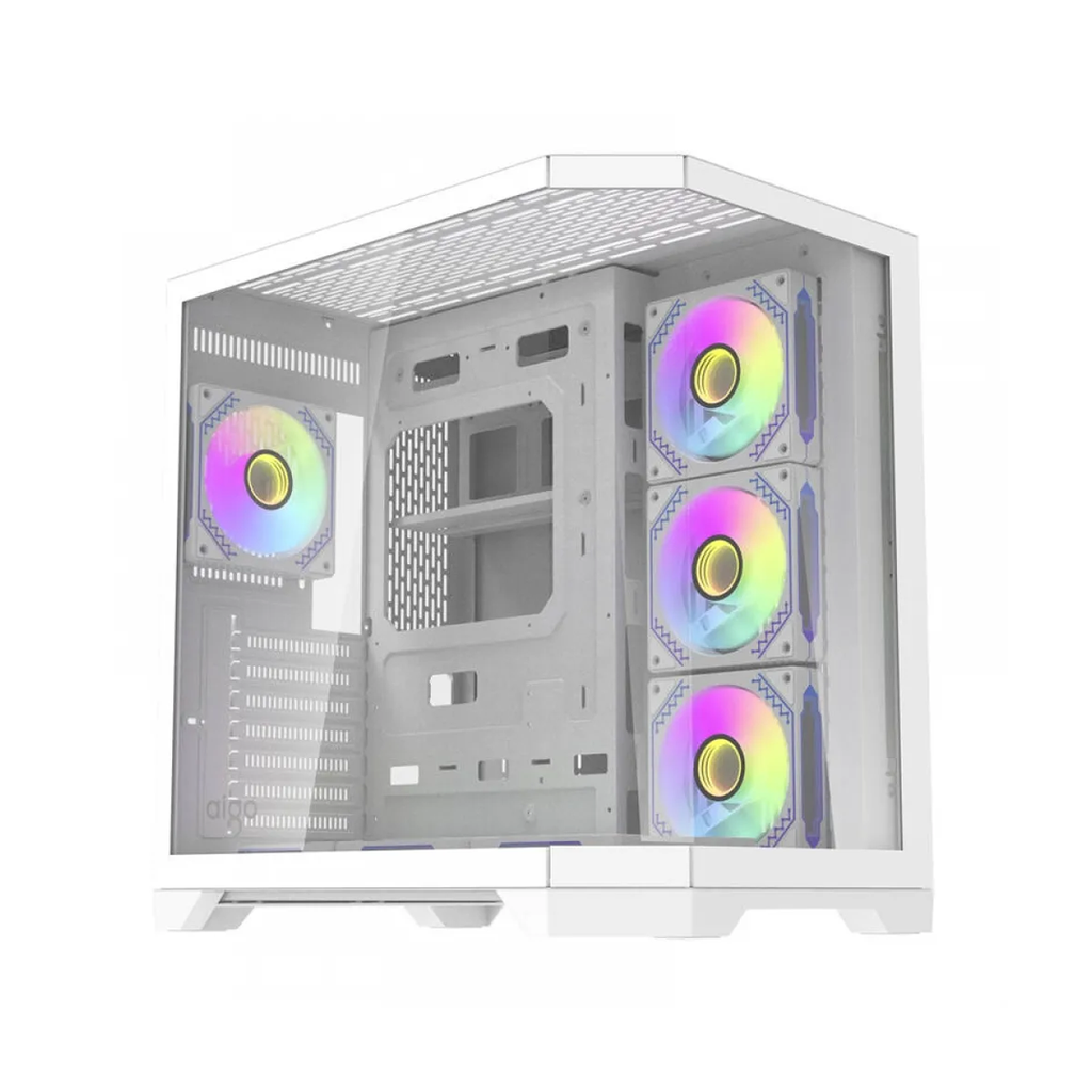 [NS027139] DarkFlash Aigo FT418 Pro Mid Tower Two Panel Front & Left Side Tempered Glass Case with 7 RGB Fans - White