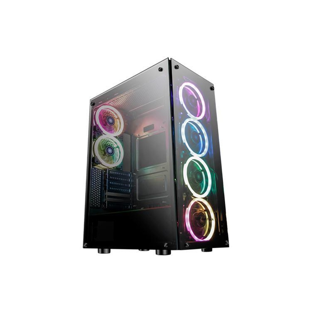 DarkFlash Phantom Mid Tower Front Side & Left Side Tempered Glass Panel Case - Black