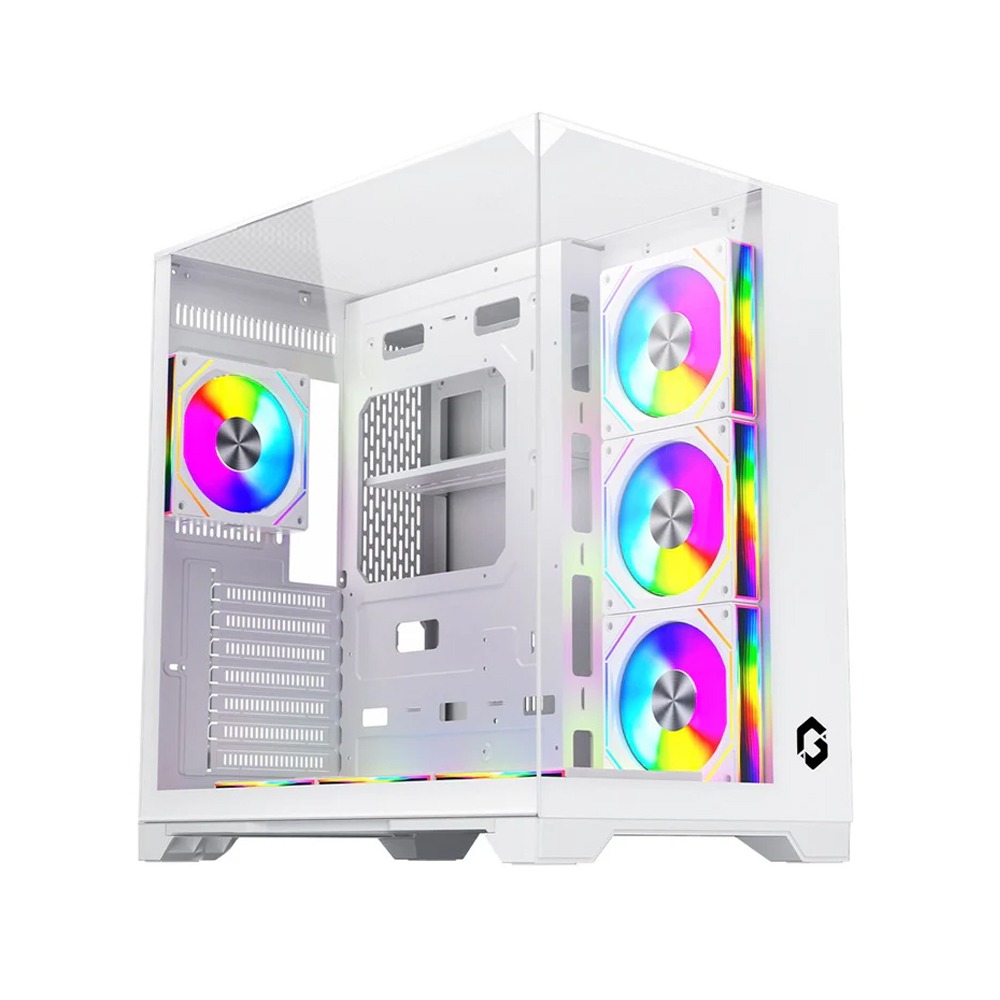 GameOn Valkyrie I Series Mid Tower Three Panel Front,Top & Left Side Tempered Glass Case With 7 RGB Fans - White