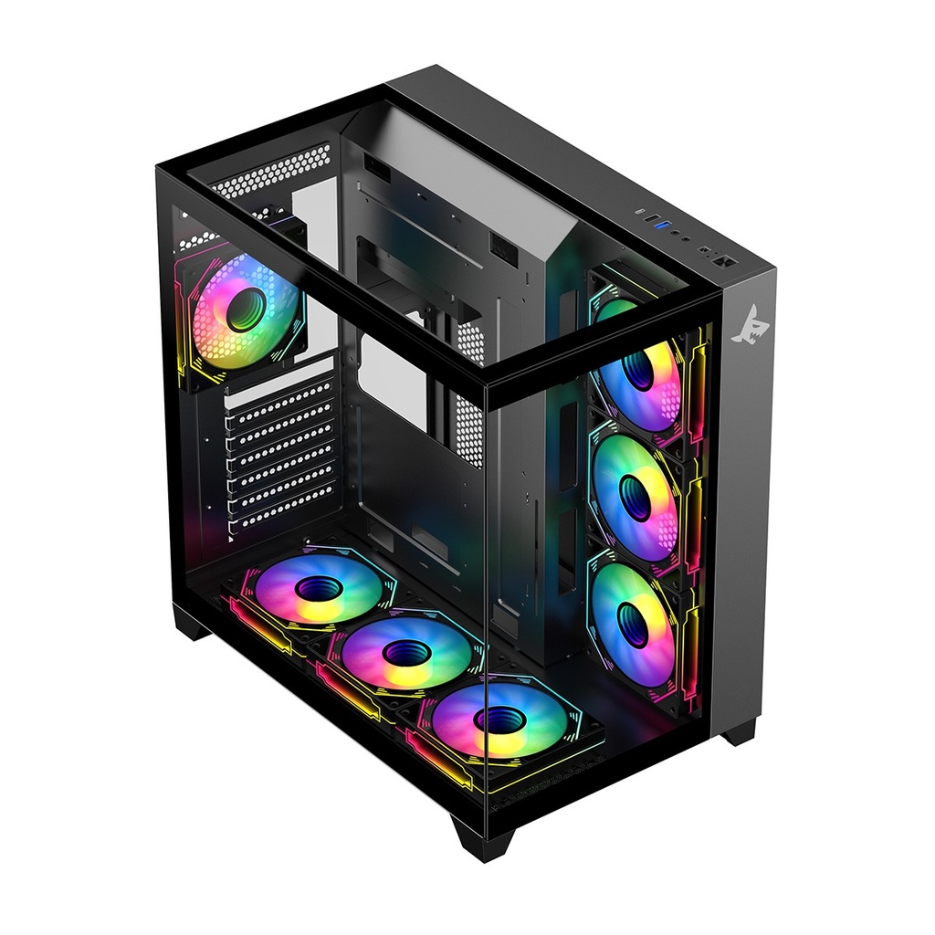 Sharx Profin GX700 Mid Tower Two Side Panel Front & Left Side Tempered Glass with 7 ARGB Fans - Black