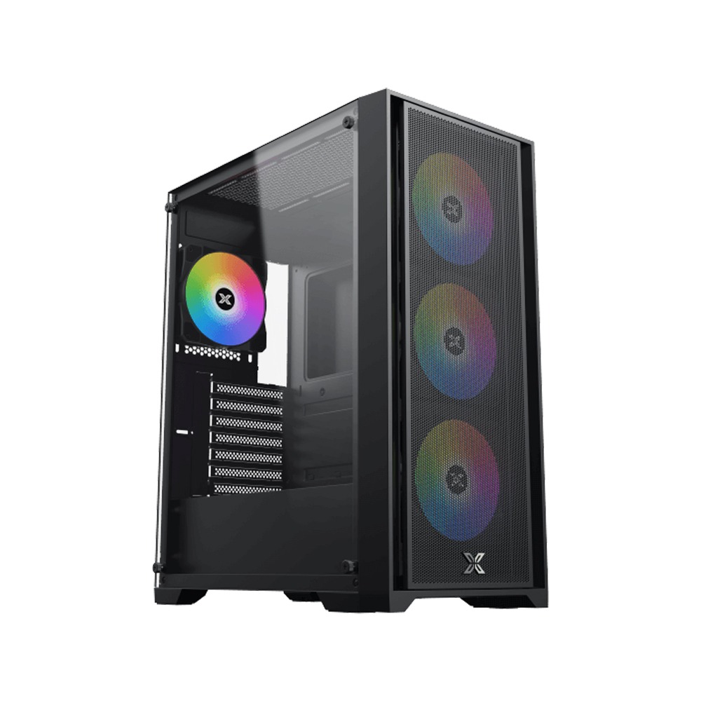 Xigmatek Gaming X II ATX Left Side Tempered Glass Panel Case with 4 ARGB Fans - Black