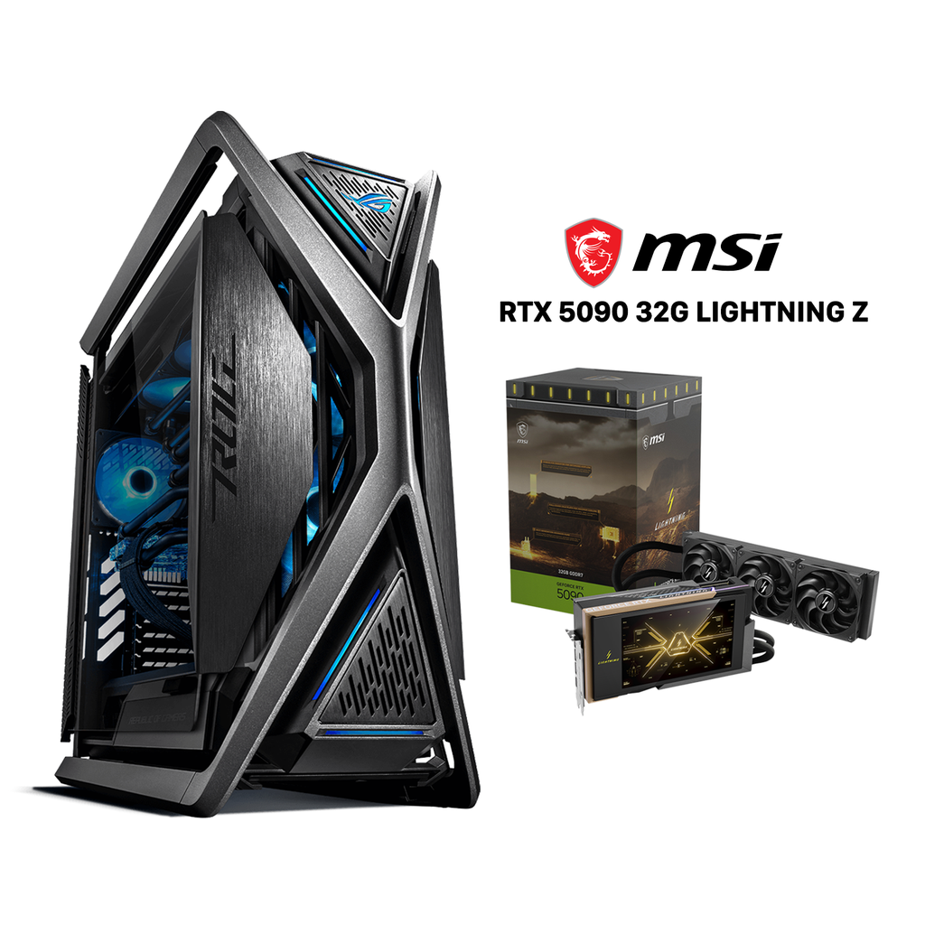 [NS033239] Gaming PC AMD Ryzen 9 9950X3D, MSI MEG X870E GodLike D5 Motherboard, 64GB DDR5 6000 RAM, 4TB NVMe Gen5 SSD, MSI RTX 5090 Lightning Z 32GB GDDR7 GPU, MSI MEG Ai1600T 1600W Titanium PSU, NZXT Kraken Elite L360, Hyperion GR701 Case, Windows 11 Pro (License)