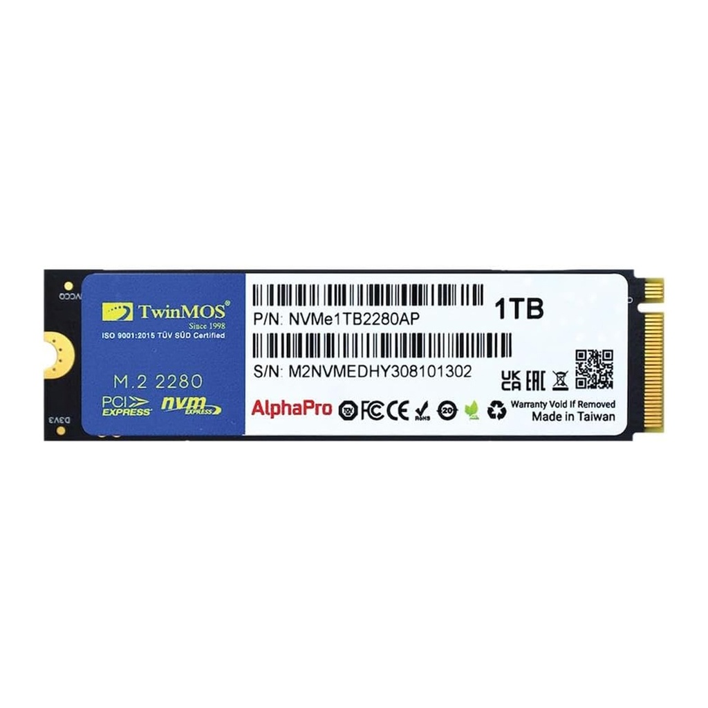 [NS028956] TwinMos AlphaPro 1TB NVMe M.2 Gen3 X4 Upto 3600 MB/s Read, Upto 3250 MB/s Write