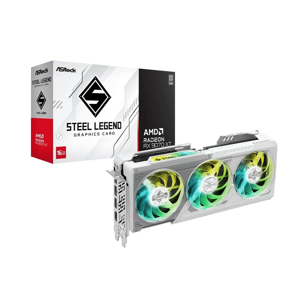 [NS029047] ASRock Radeon RX 9070 XT Steel Legend 16GB GDDR6 Graphics Card - White