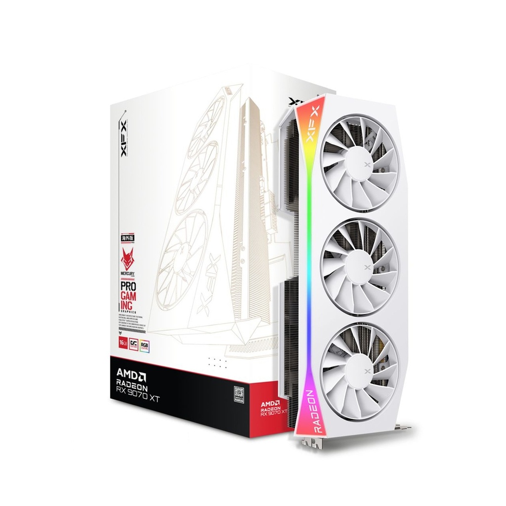 [NS028925] XFX Mercury Pro Gaming AMD Radeon RX 9070 XT 16GB OC Edition, RGB Lighting, Graphic Card - White