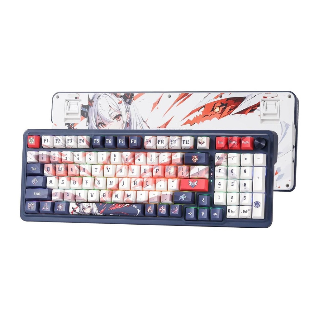 [NS027593] Redragon Eisa Pro 3-Modes 98 Keys Gasket Hot-Swappable RGB Mechanical Gaming Keyboard With Linear Mechanical Switches - Blue/White