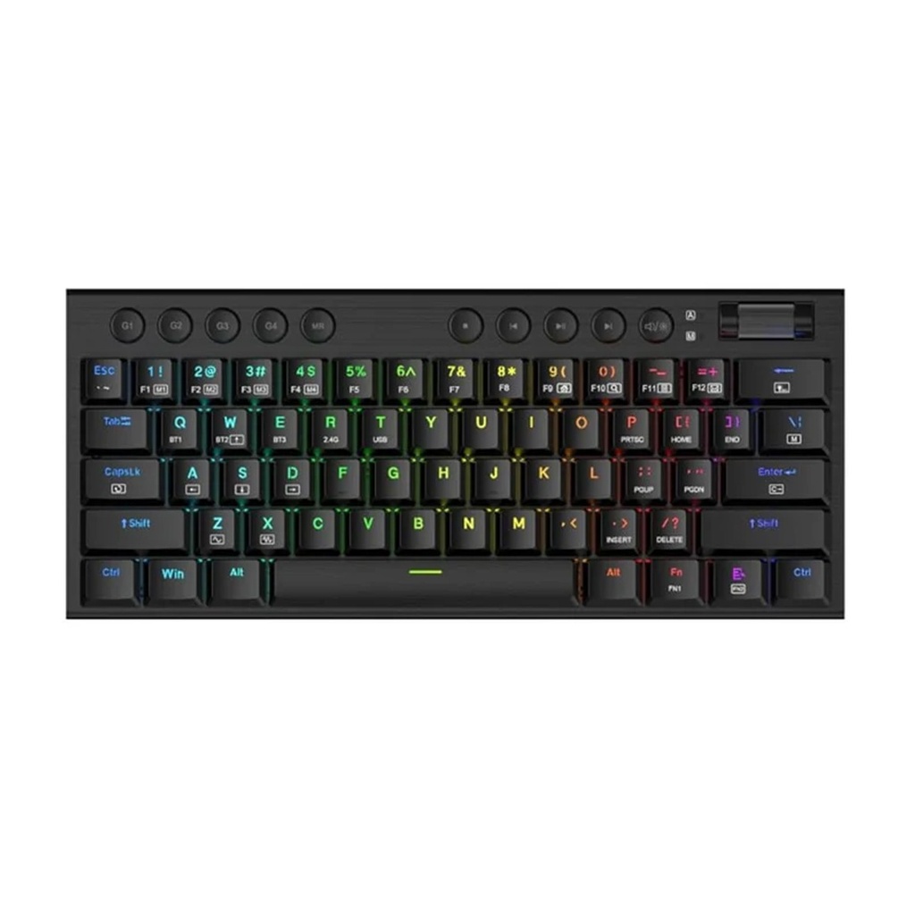 Redragon Horus Mini WireLess/Bluetooth 60% Low-Profile Mechanical Gaming Keyboard, Ultra-Slim Design, Dust-Proof Red Switch - Black