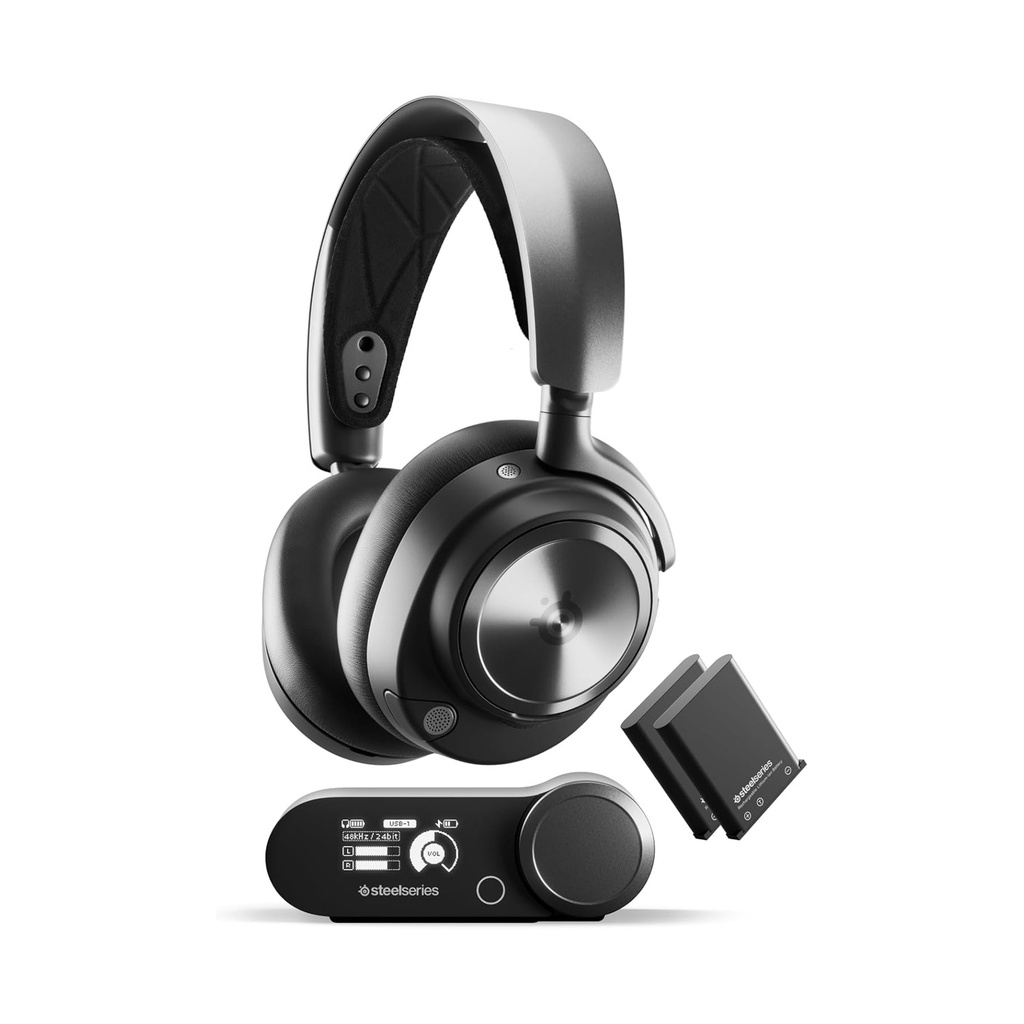 [NS027665] SteelSeries Arctis Nova Pro Wireless/Bluetooth High-Fidelity Gaming Headset, AI-Noise Cancellation Retractable Mic,Two Hot-Swappable Batteries (Each Up to 22 Hrs) For PC, PS5/PS4, Switch/Mobile & Smart Devices - Black