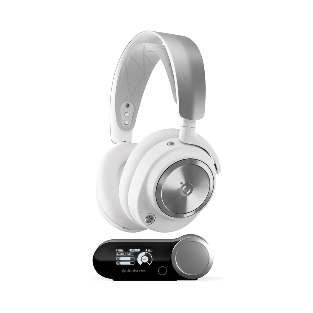 [NS026907] SteelSeries Arctis Nova Pro Wireless/Bluetooth High-Fidelity Gaming Headset, AI-Noise Cancellation Retractable Mic,Two Hot-Swappable Batteries (Each Up to 22 Hrs) For PC,PS5/PS4 Switch,Mobile & Smart Devices-White