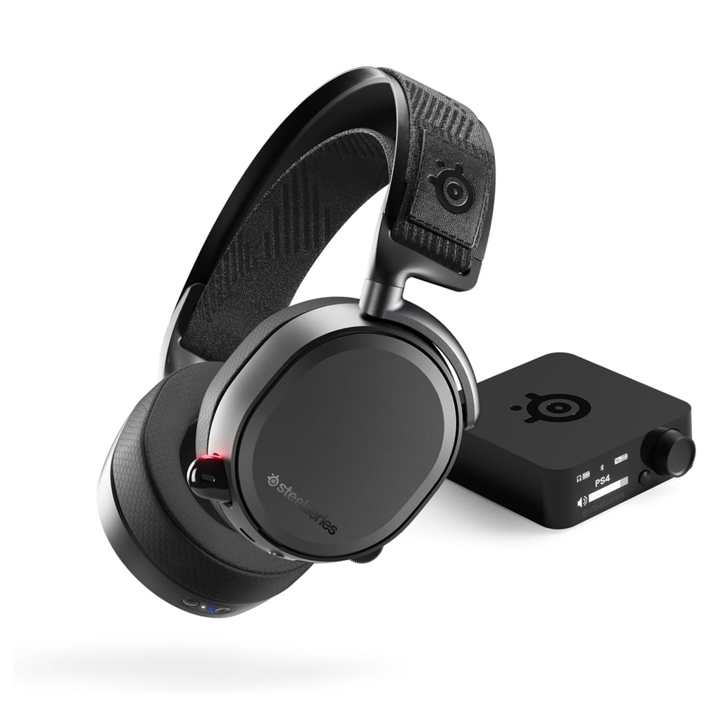 [NS007470] SteelSeries Arctis Pro Lossless Wireless/Bluetooth High Fidelity DTS Gaming Headset With Transmitter Base Station & Swappable Dual-Battery, ClearCast Noise-Cancellation Retractable Mic, For PC,PS5/4 - Black